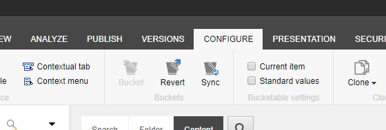 Bucket 'Revert' and 'Sync' options are available on the Configure tab.