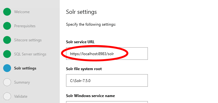 Sitecore Install Assistant Solr default hostname.