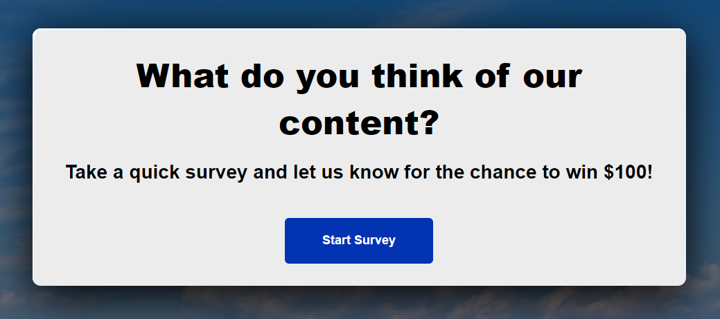 Preview of a survey invitation pop-up message.